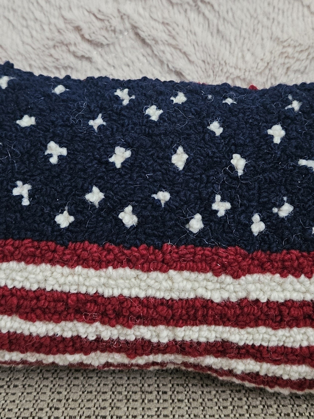 Patriotic Rughooked Accent Pillow in Red, White & Navy, Father's Day and Fourth